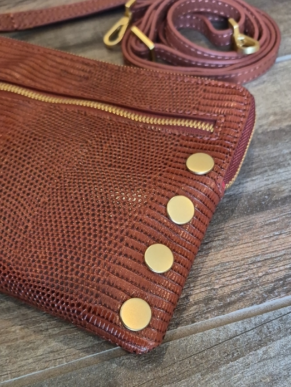 Rare Hammitt Nash Redwood Lizard Leather Clutch Wristlet Crossbody Bag - Picture 11 of 16